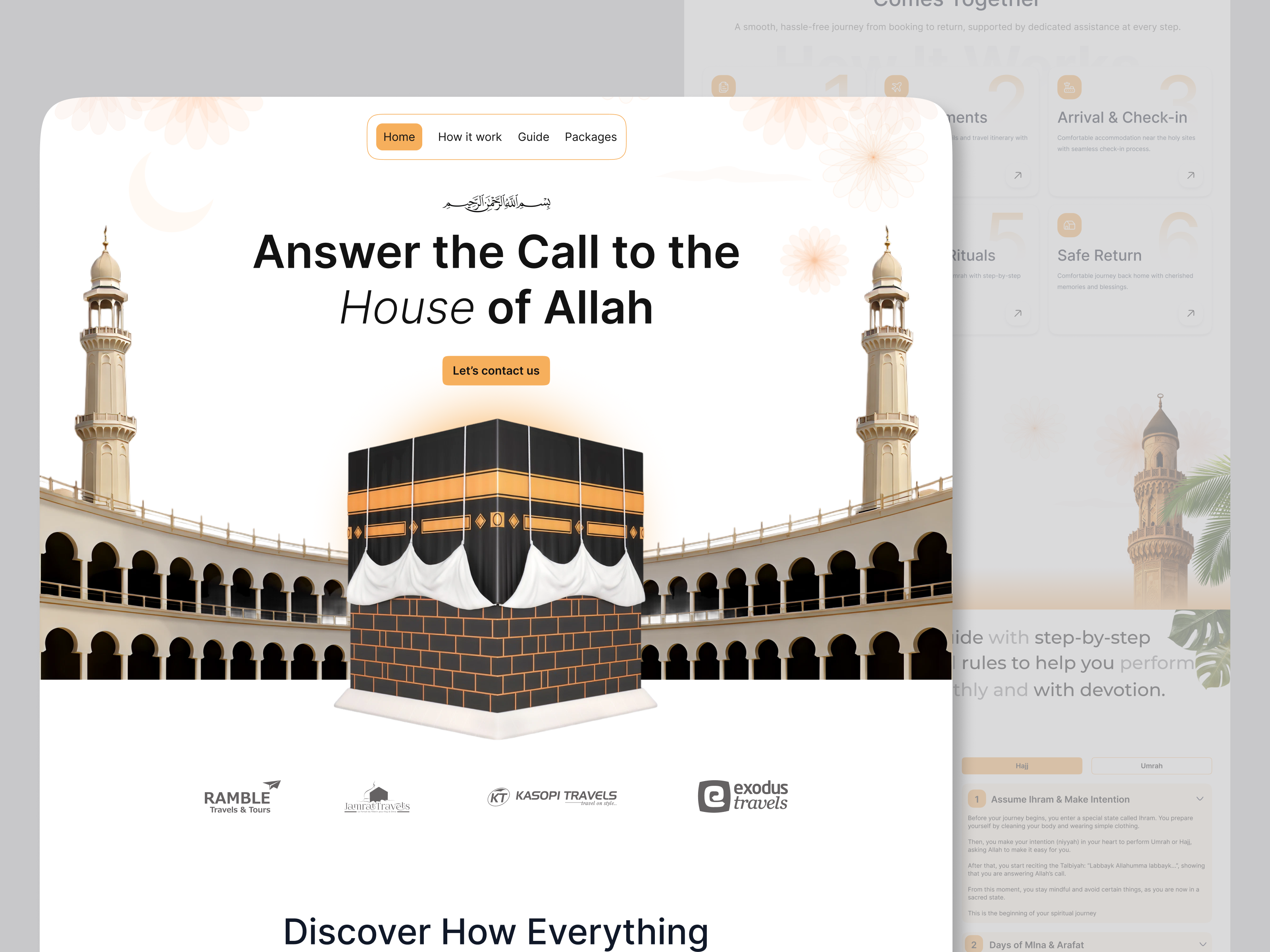 Hajj & Umrah Landing Page Design 2026 design aburayhan aburayhanux branding design figma guide line hajj islamic design islamic landing page landing page logo makkah new design travel agency ui uiux umrah ux website design