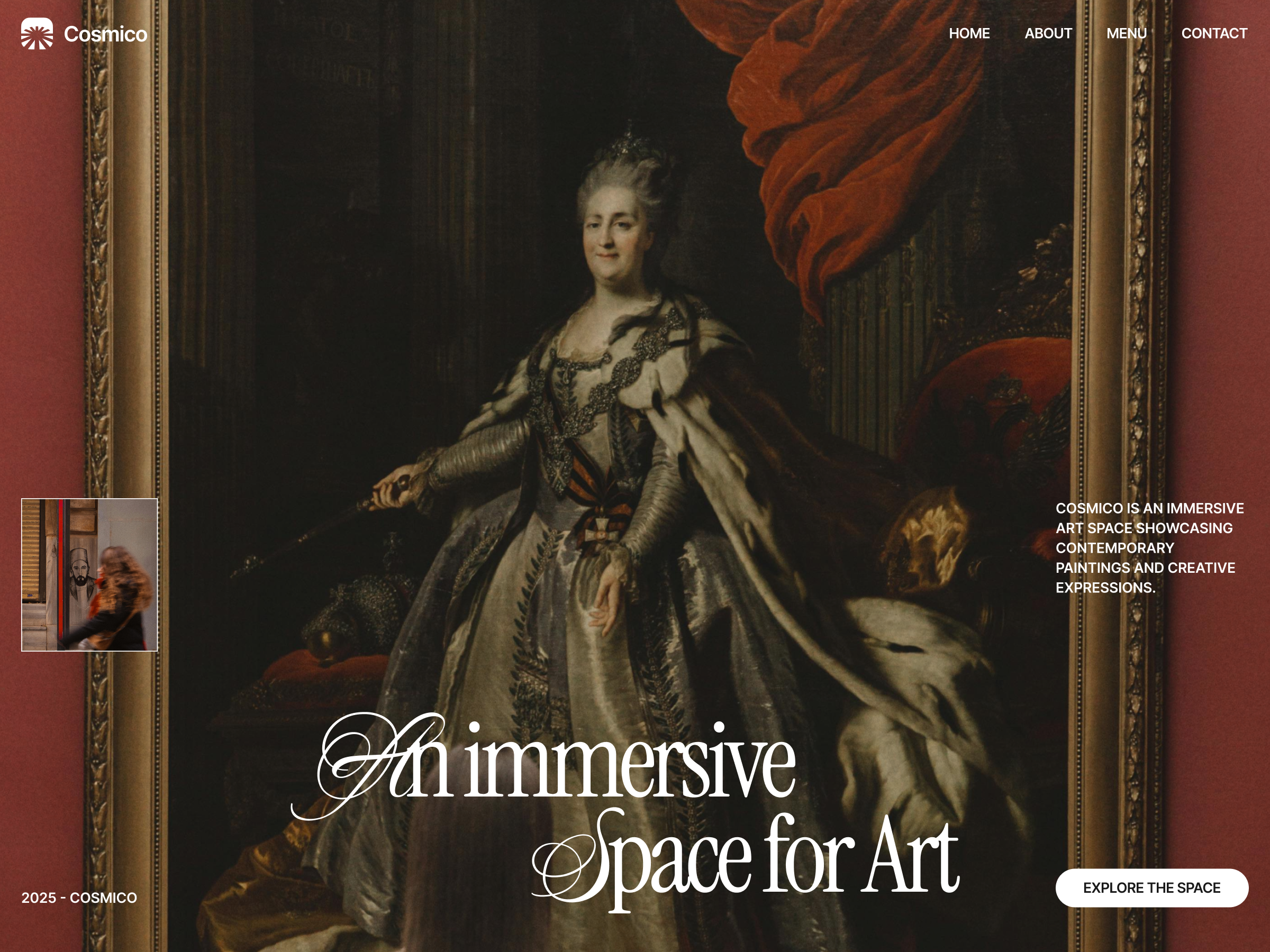 Cosmico Artspace - Landing Page animation art artspace editorial graphic design jitter landing page motion graphics serif serif font typography ui ui ux design