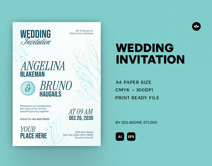 Wild Floral Wedding Invitation couple design event invitation marriage solasome template wedding wedding card