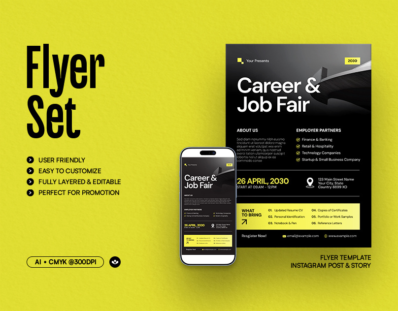 Job Fair Flyer career design flyer hiring job fair new job solasome template