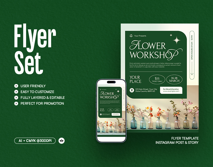 Flower Workshop Flyer design event flower flyer promotional solasome template workshop