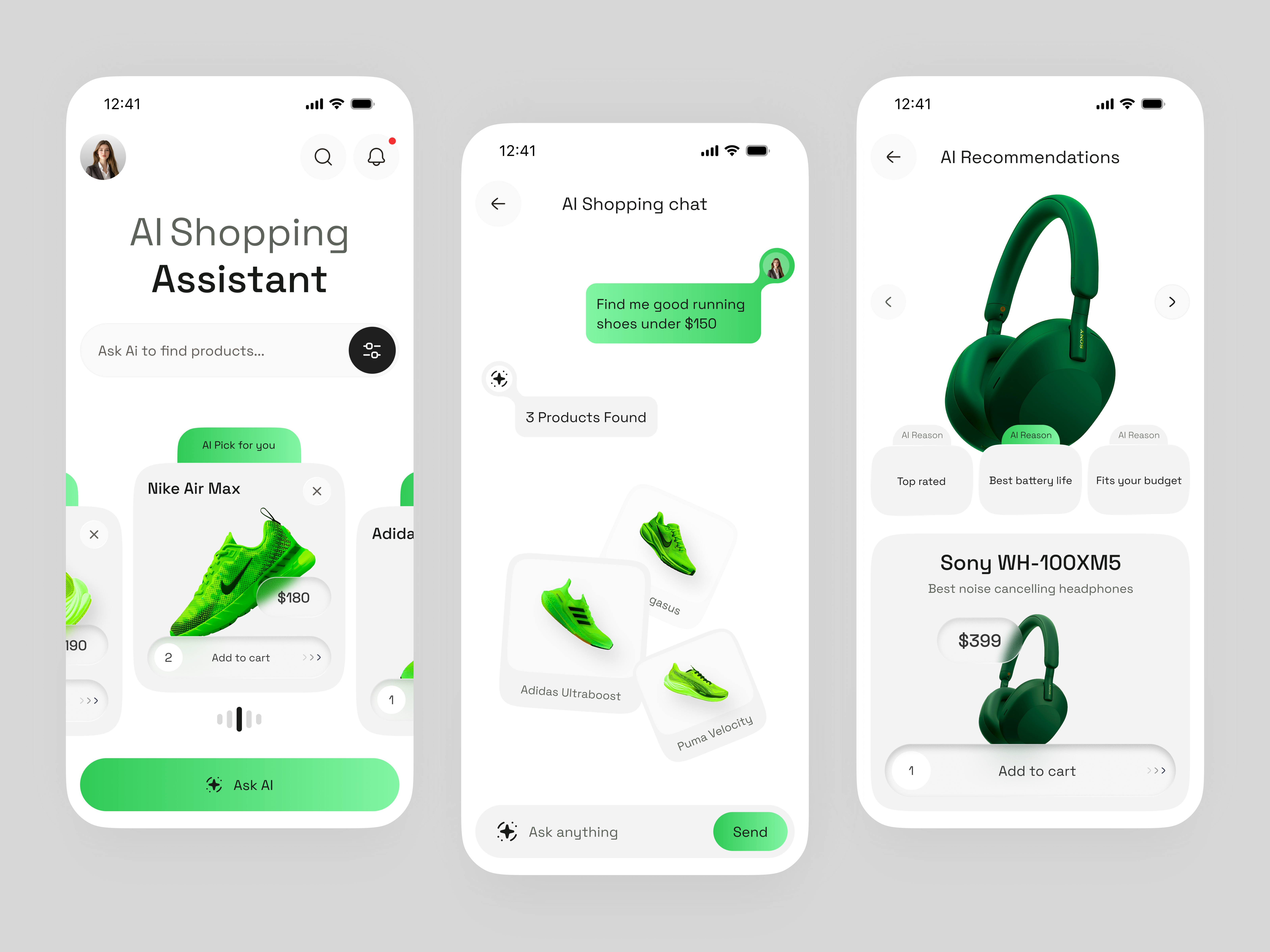 AI Shopping E-Commerce Mobile App UI/UX Design ai app ai assistant ai design app design chatbot dashboard ui design ecommerce app fintech ui mobile mobile app mobile ui online shopping product design shopping app shopping mobile app user interface web