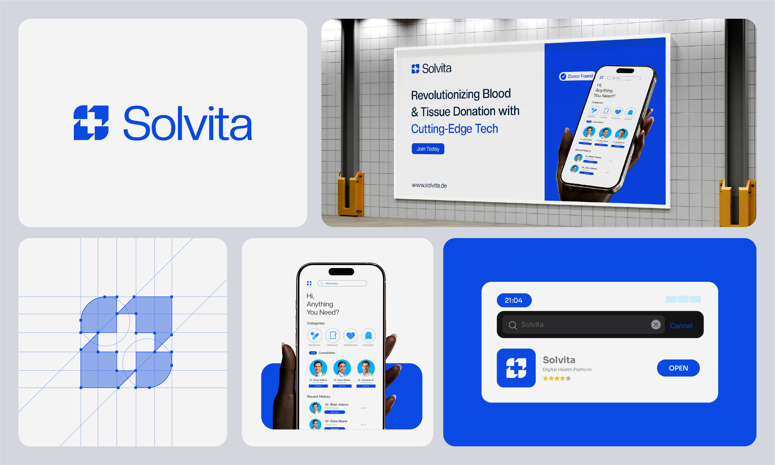 Solvita | Digital Health Brand Identity blue branding branding healthcare logo design medical app minimal design mobile app tech startup ui design visual identity