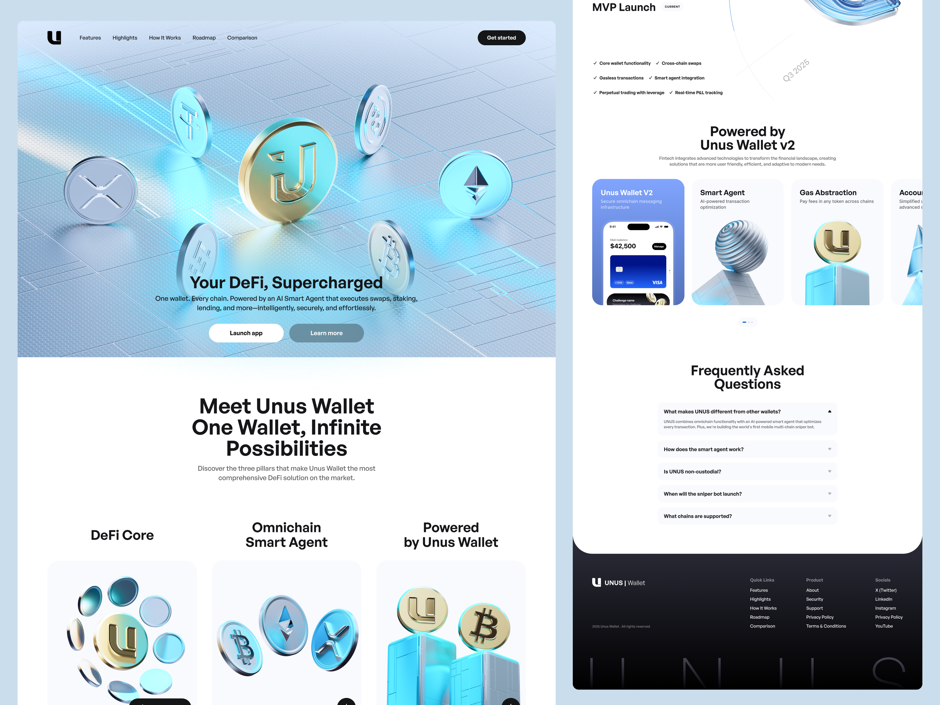 UNUS website 3D landing page web design 3d 3d art 3d icons blockchain ecommerce finance fintech hero hero section icons landing landing page landingpage ui web web design web3 webdesign website