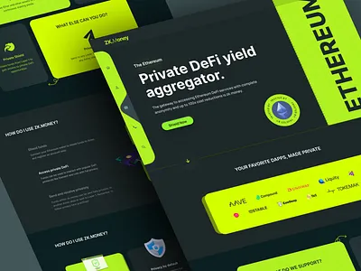 ZK.Money Blockchain Landing Page banking blockchain blockchain design blockchain website crypto finance fintech design landing page landing page design ui wallet web design web3 web3 landing page
