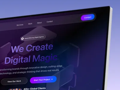 Creative Digital Agency Landing Page - UI agency branding creative agency dark ui digital agency glassmorphism gradient ui hero section homepage design interface design landing page modern ui portfolio website saas design startup website ui design ux design web design web ui website design