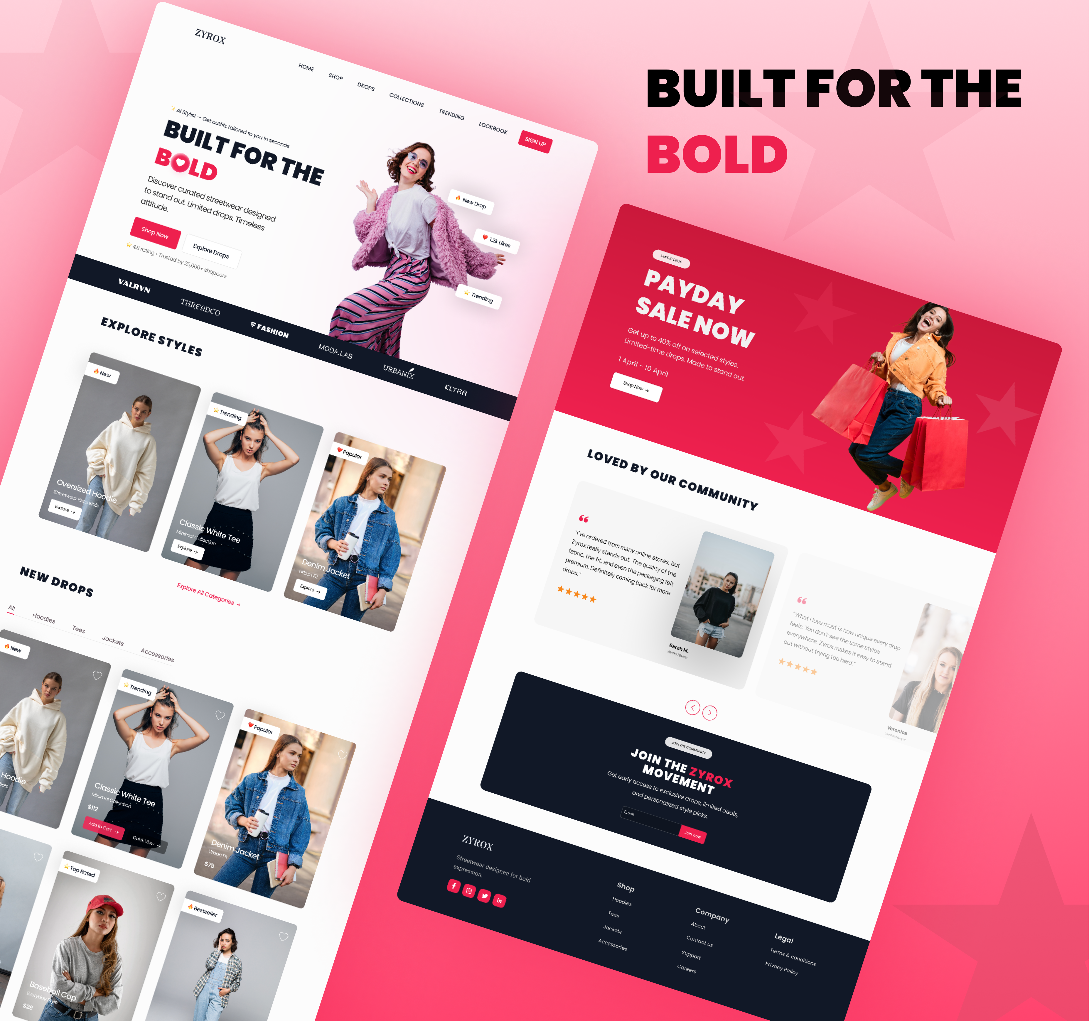 Zyrox — Built for the Bold ecommerce ensuesoft fashion landing page product design ui ux web design website design