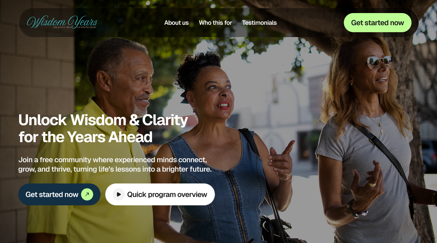 Wisdom Years - High-Trust UX for a 50+ Coaching Platform accessibility b2b coaching conversion design funnel design ghl gohighlevel landing page marketing personal brand ui ux user experience ux design web design