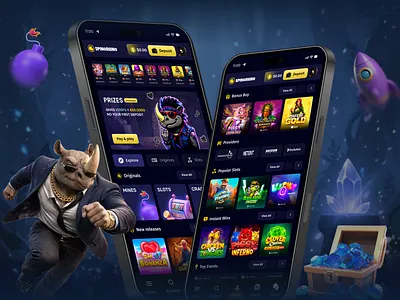 SPINORHINO Casino — Mobile App UI Design. betting betting app casino casino app casino design casino interface casino template casino ui gambling game app game design game interface live casino mobile app mobile casino mobile game online casino slot ui uiux