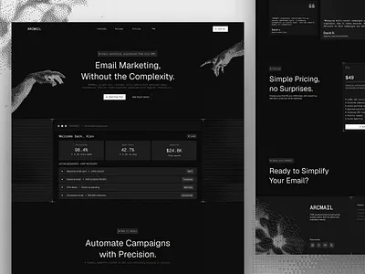 Arcmail — Dark Email Marketing SaaS Landing Page Website Design b2b website conversion crm dark futuristic inspiration landing page marketing minimalist website modern website product design saas saas website startup startup website tech startup ui design web design website website design