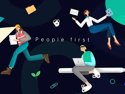 People First 2d art branding coffee company design digital art draw drawing hr human illustration illustrator logo man mining office people procreate recruitment women