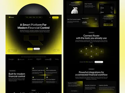 Ruvex Fintech Landing Page — UI Design conversion design dark mode ui design system digital product fintech ui fintech website landing page design minimal ui modern website product design ruvex landingpage ruvex uiux ruvex webdesign saas landing page startup website tech website ui design ux design web app design web ui