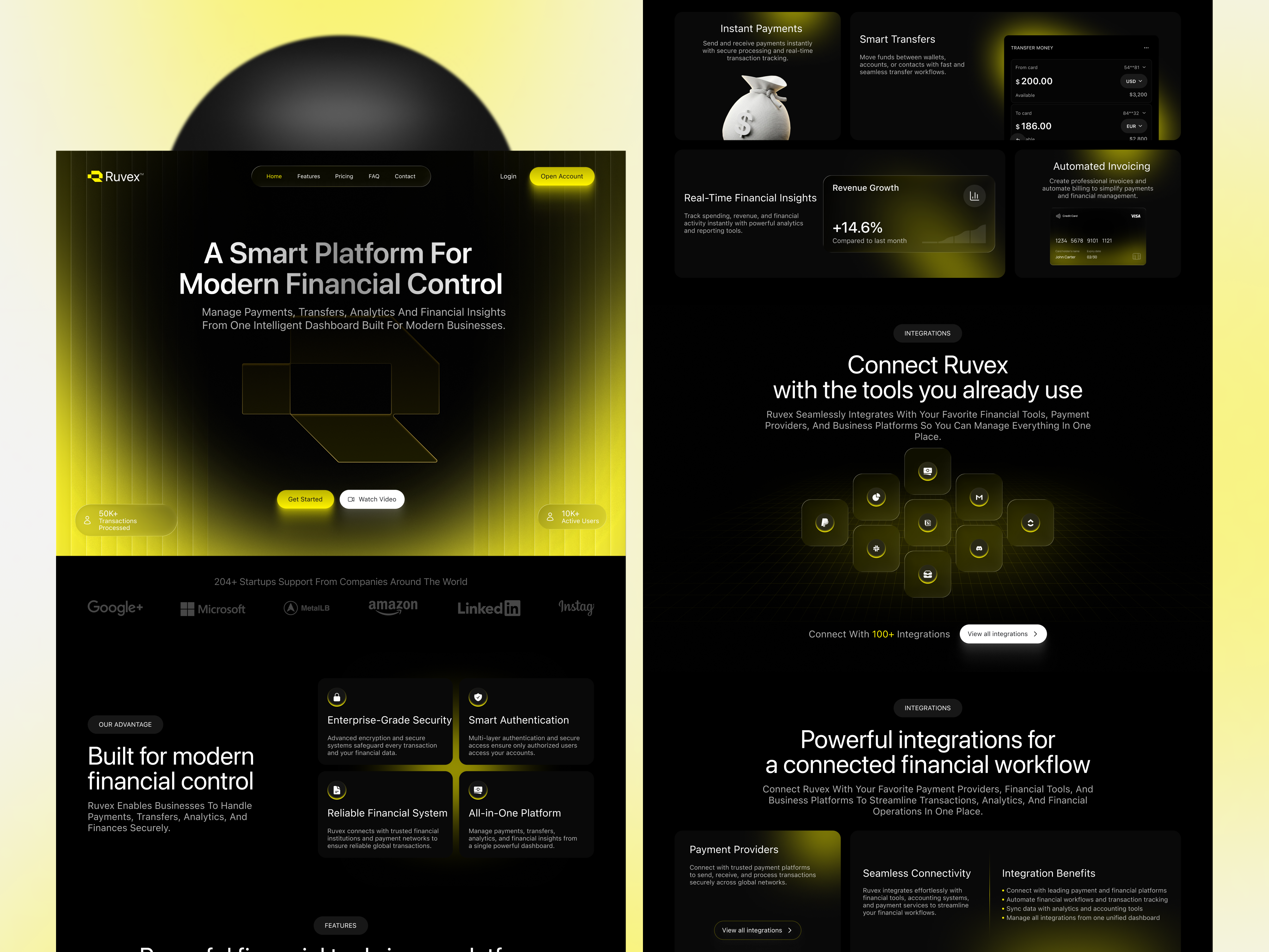 Example of Ruvex Fintech Landing Page — UI Design