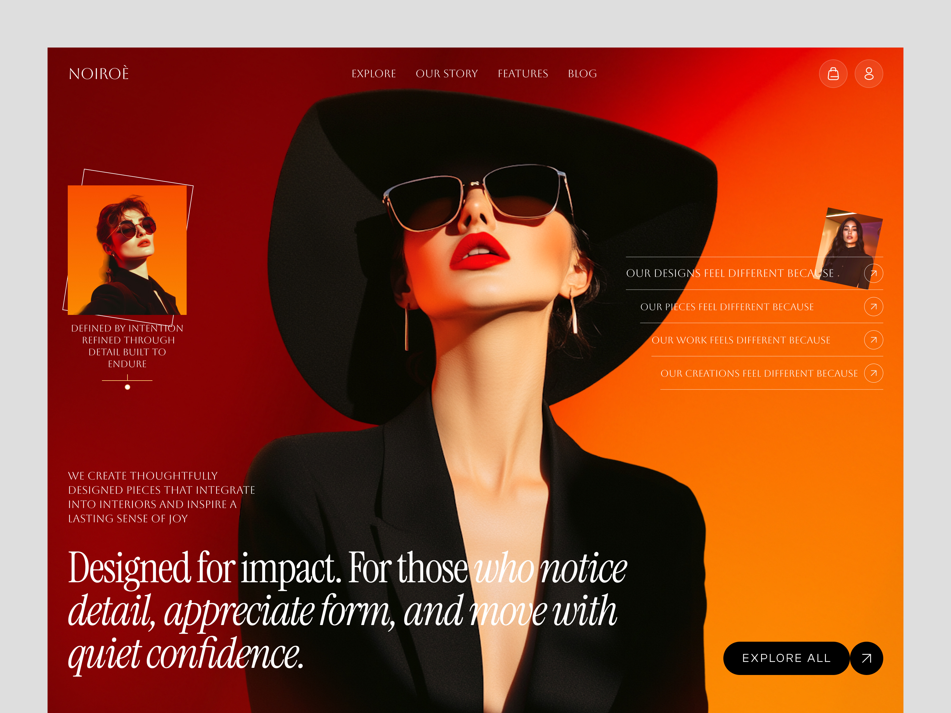 Luxury Fashion Brand Header UI — Bold Editorial Web Design bold typography design brand website design creative web design ecommerce ui editorial web design fashion brand design fashion ecommerce design fashion website design figma design header ui hero section design high end web design landing page design lifestyle brand ui luxury brand ui luxury fashion ui product landing page ui ux design web design web design inspiration