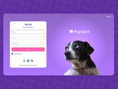 Pupspot sign up page | The judging dog design branding clean ui design graphic design illustration judging dog logo naim elhasnaoui naim has ui vector