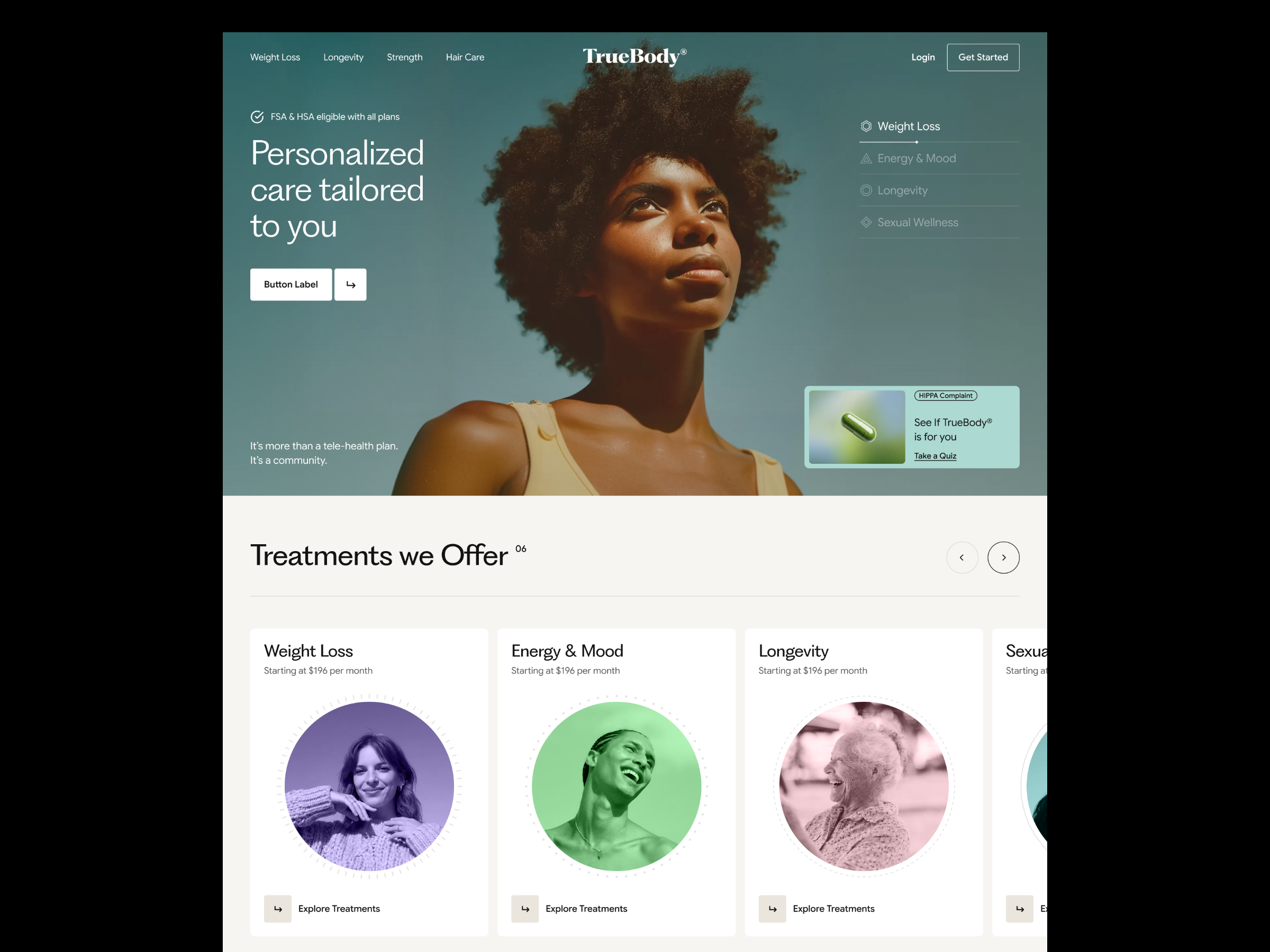 TrueBody GLP-1 Telehealth Experience agency funnel glp1 treatment landing page marketing page novo product design semaglutide telehealth telehealth conversion website telehealth landing page telehealth website ui user experience website website design website funnel wegoy weight loss