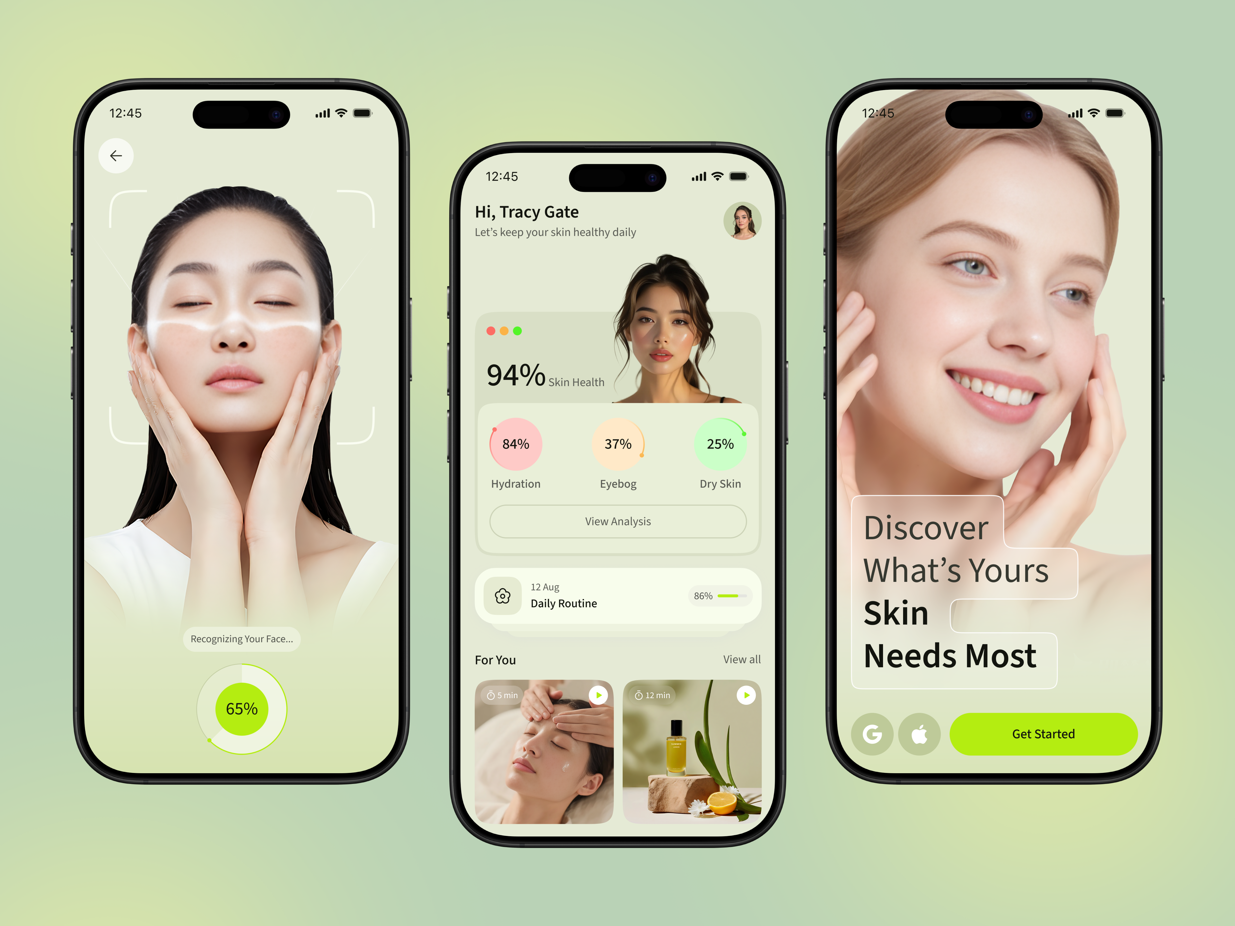 Skin analysis App - Beauty Tech UI ai ai design app design beauty app design face scan health app health tracker mobile mobile app mobile ui saas design skin analysis skincare user interface uxui web wellness app