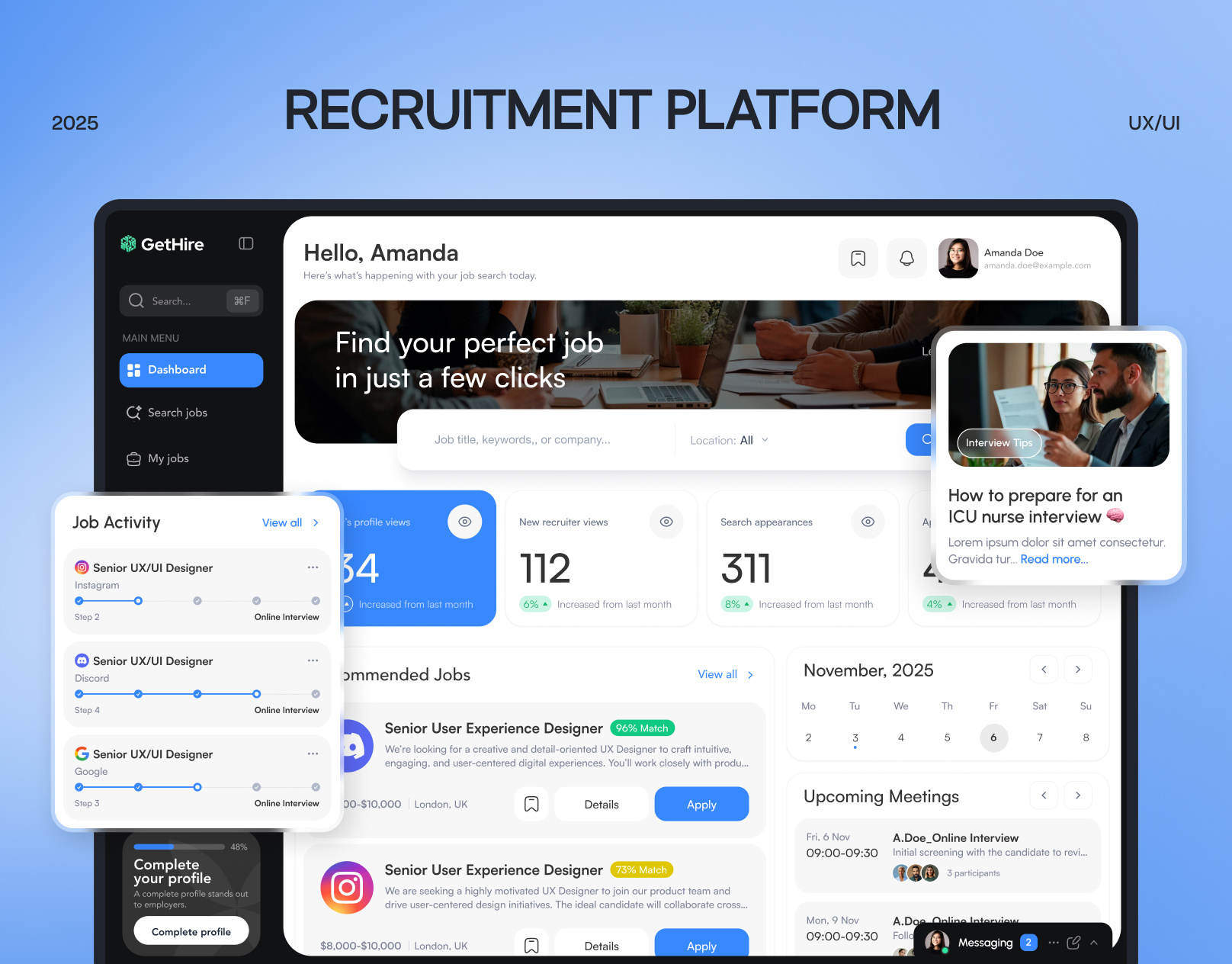 💼Hiring Web Platform Dashboard ATS Job Matching App SaaS UI UX analytics dashboard applicant tracking ats clean interface dashboard design hire hiring hr job job board job marketplace recruitment saas scheduling ui uiux user interface ux web app web platform
