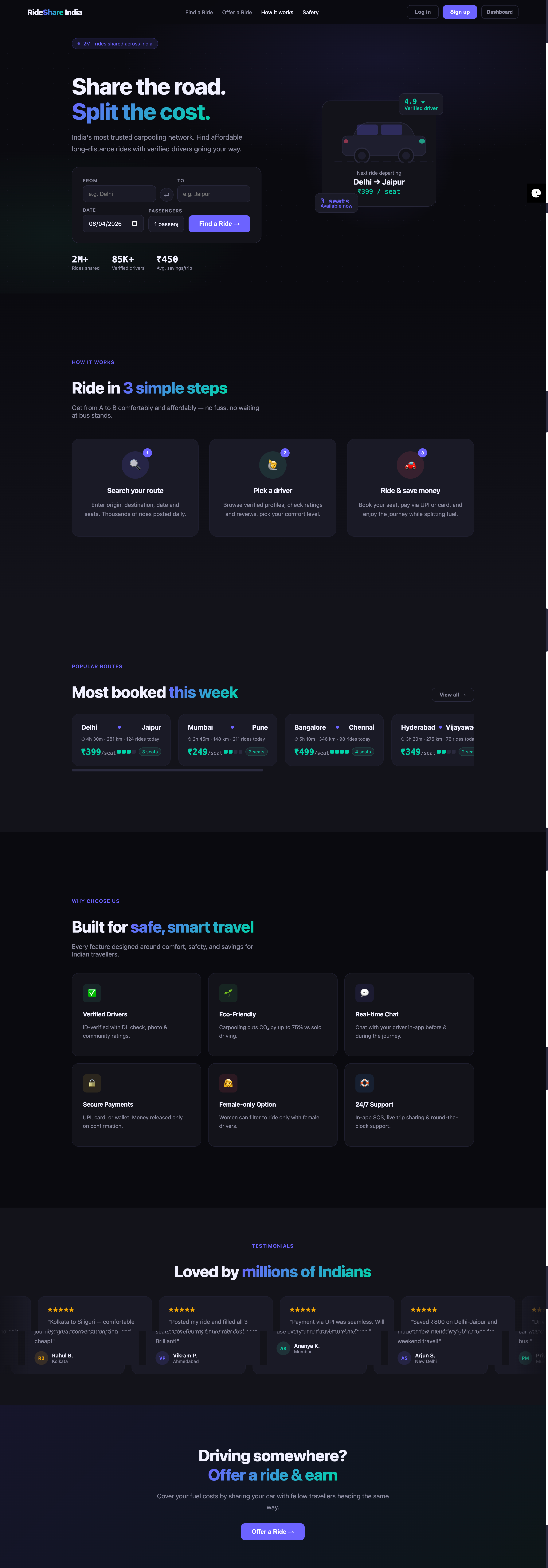RideShare India css graphic design html motion graphics saas ui uxui designer