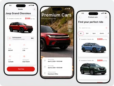 Premium Car Rental App — Mobile UI/UX Design app design automotive app booking app car app car booking app car rental app clean ui ecommerce app figma design luxury cars mobile app design mobile app ui mobile ui modern ui premium cars product design rent a car ui design ui ux design ux design