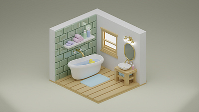 Isometric Cozy Bathroom 3D Model art bath bathroom bathtub