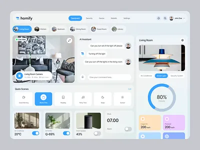 Homify – Smart Home Dashboard UI ai assistant control panel dashboard ui home automation iot dashboard minimal design modern design product design saas dashboard smart devices smart home ui design web dashboard