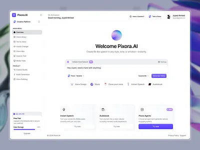 AI-Voice Intelligent Dashboard ai ai dashboard audio generation dashboard branding dashboard saas ui voice generation