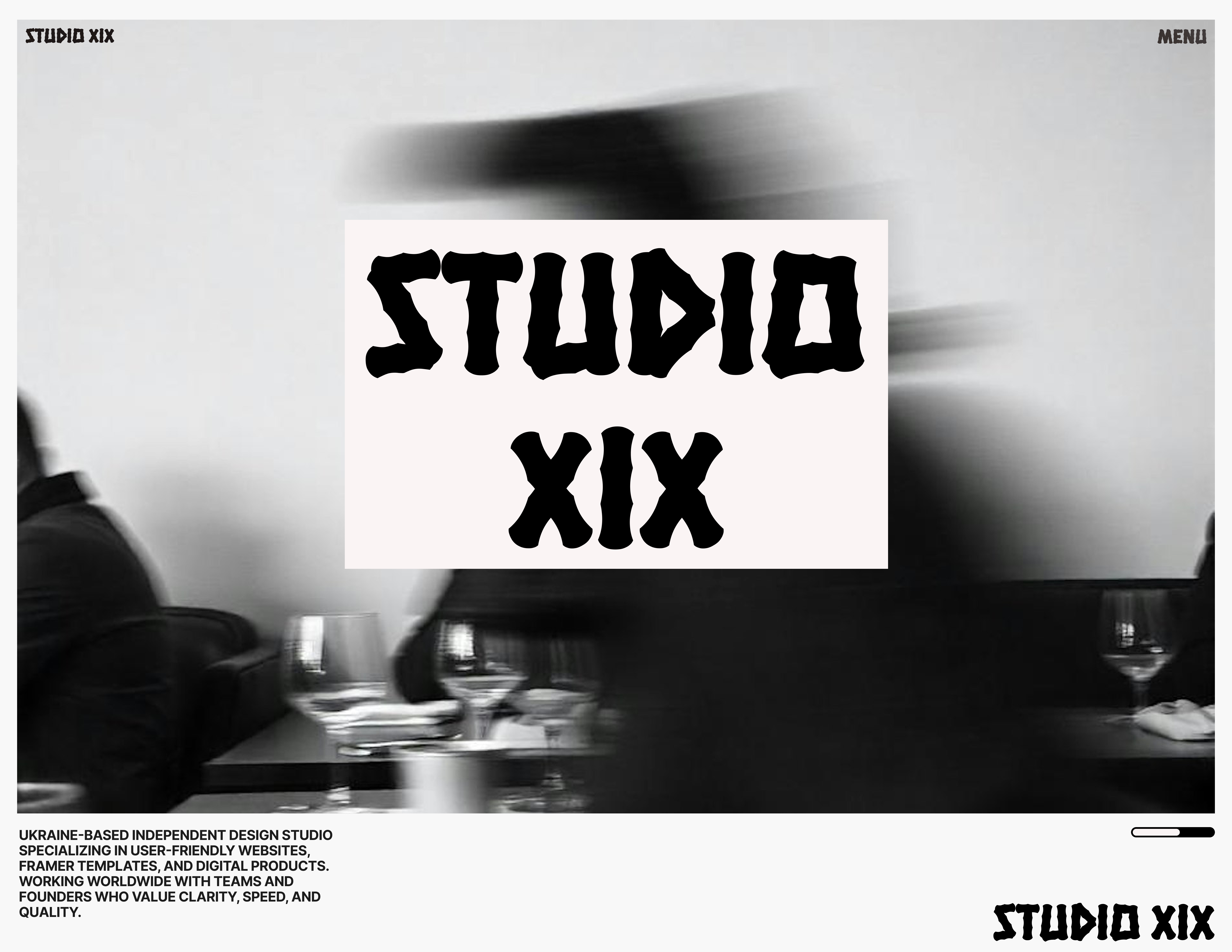 Studio XIX | Brutalist Portfolio Hero art direction black and white design bold typography brutalism brutalist design clean layout creative direction custom typography dynamic layout editorial design experimental design minimal ui minimalism modern web design monochrome design motion blur portfolio website studio website typography focus web interface