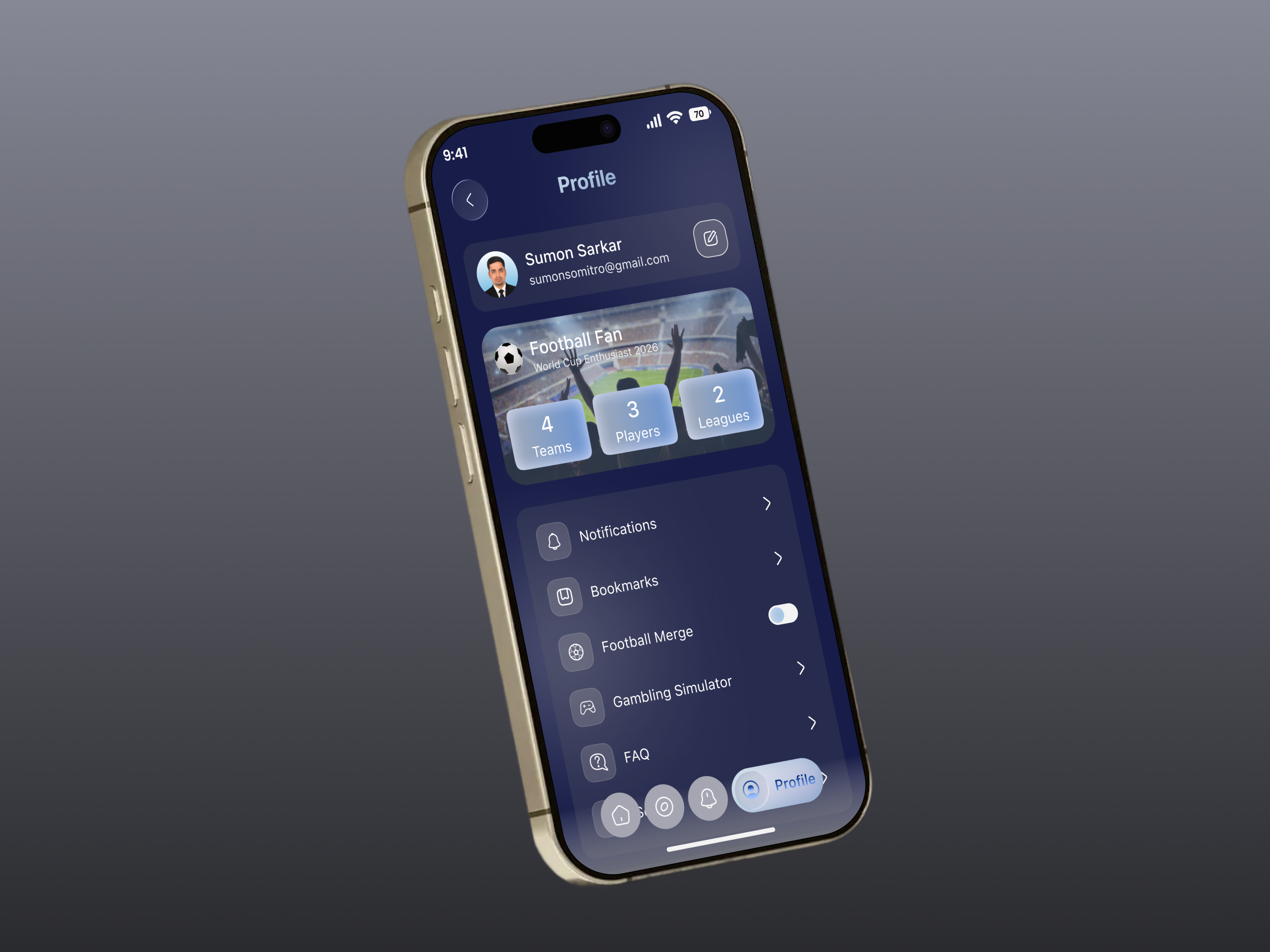 Football App – User Profile & Activity UI activity ui app design dark ui dashboard ui dribbble design figma design football football app football ui mobile app mobile ui product design profile screen profile ui sports app ui design user experience user interface user profile ux design