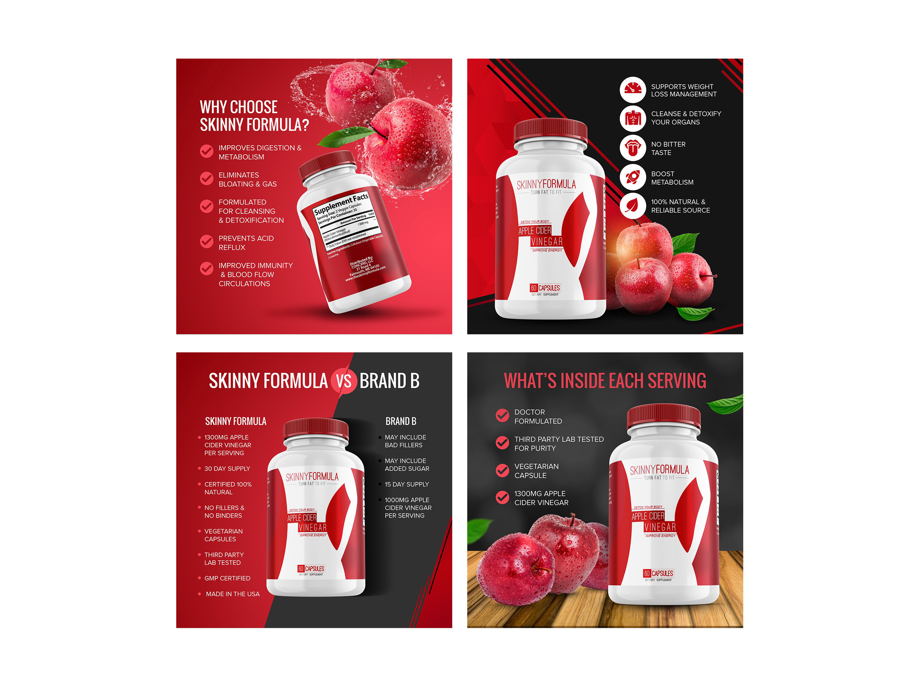 Skinny Formula – Apple Cider Vinegar Supplement Product Design amazon product amazon product listing amazonlisting applecidervinegar graphic design product listing productgraphics skinnyformula supplementdesign