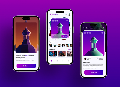 NFT Marketplace App adobexd app app design creative crypto design design inspiration figma interface iphone 14 iphone 14 pro marketplace mobile design nft portfolio ui ui design user interface ux web3