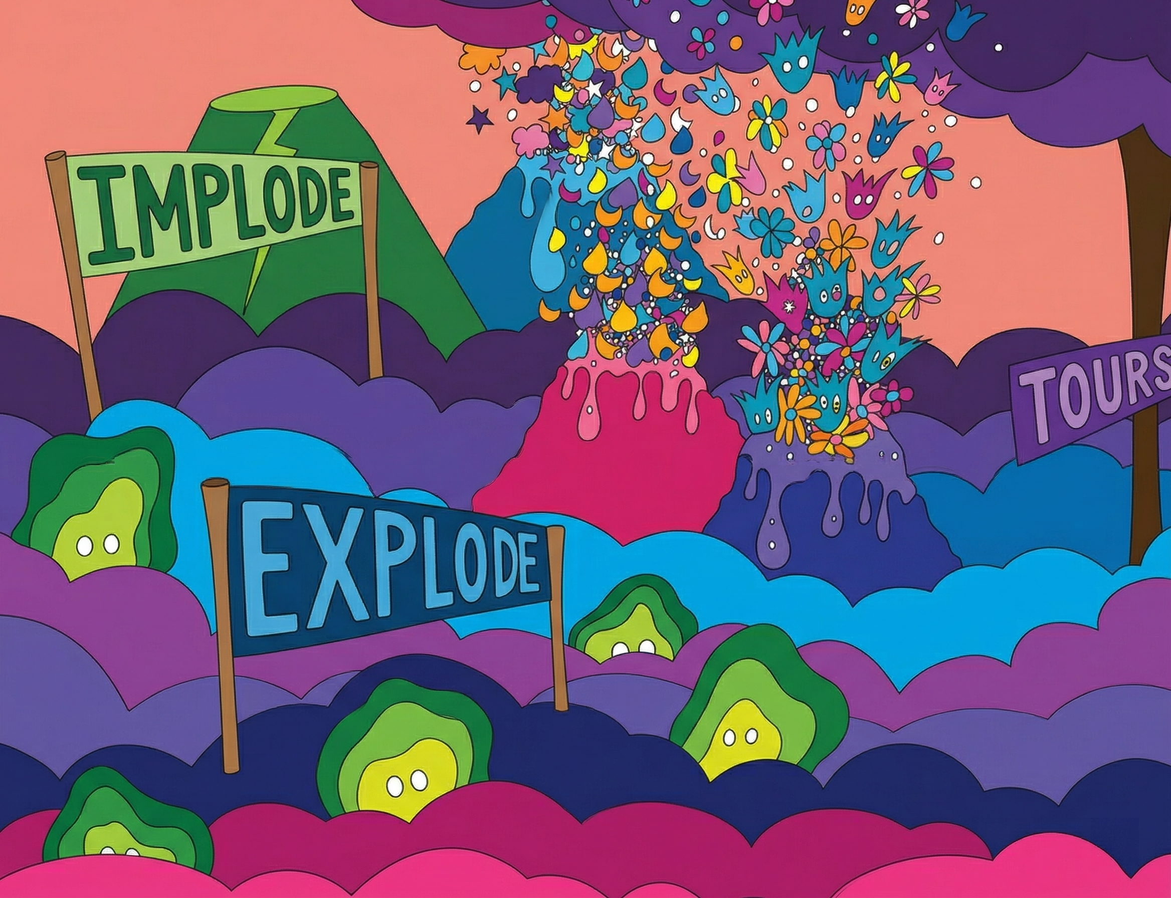 The Dionysus Volcanoes alien cartoon colorful comics cute dreamlike fantasy game design graphic design graphic novel illustration nostalgia psychedelic rainbow sci fi surrealism trippy vector volcano whimsical