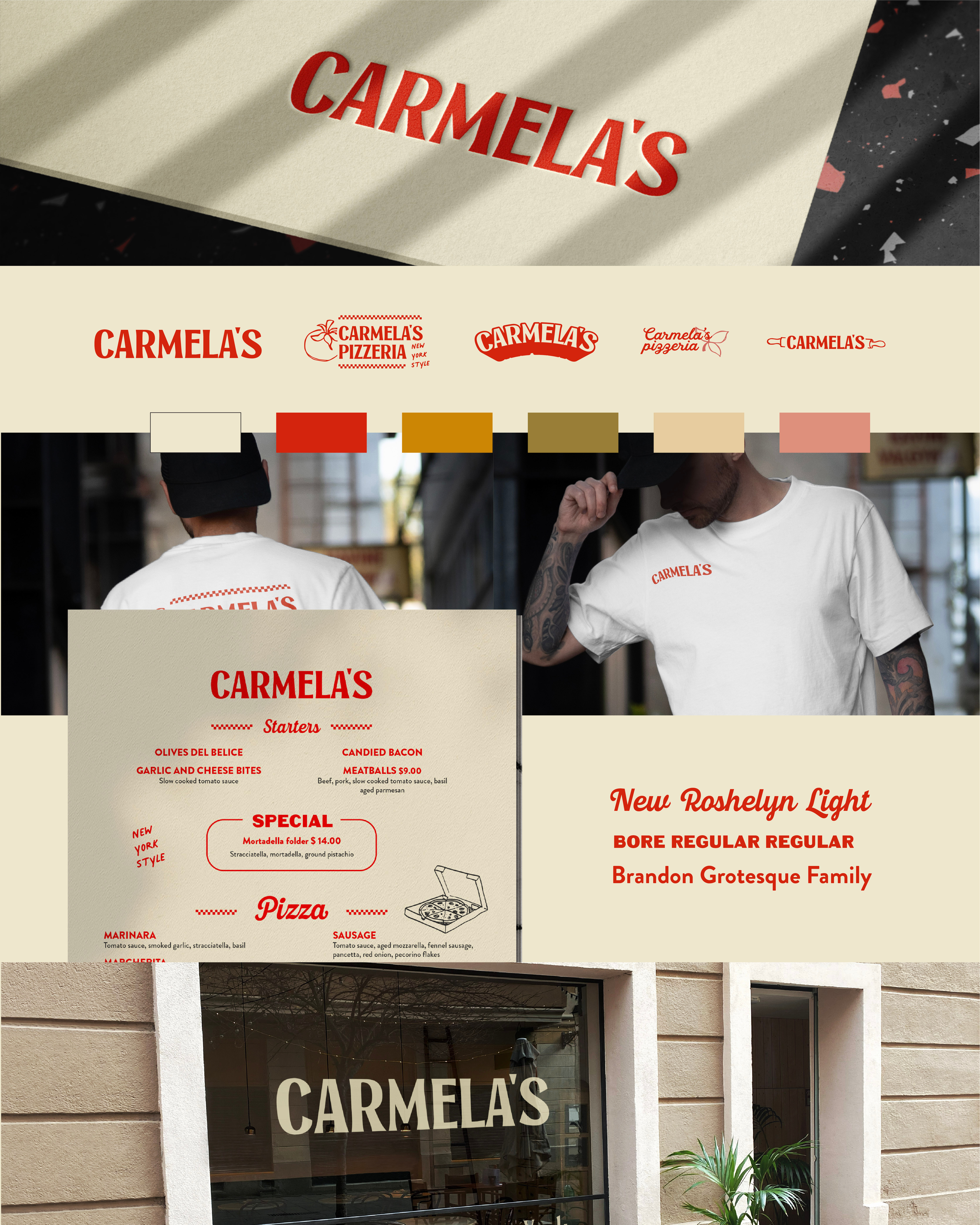 CARMELA'S LONDON PIZZA burger food branding hospitality hotel logo design logo system mexican moderm new york pizza pizza restaurant branding retro branding smash tacos vintage