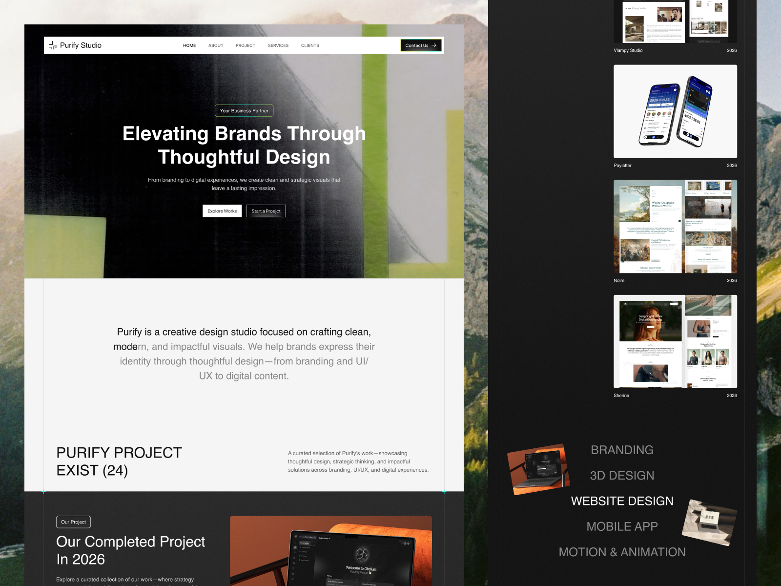 Purify Studio - Agency Website agency branding clean cool creative dashboard design graphic design illustration logo negatve space site studio ui uiux ux website