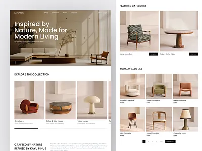 Kayupinus - Furniture E-Commerce Landing Page chair collection e commerce ecommerce furniture interior landing page online store product shop shopify sofa store table ui ux web web design website
