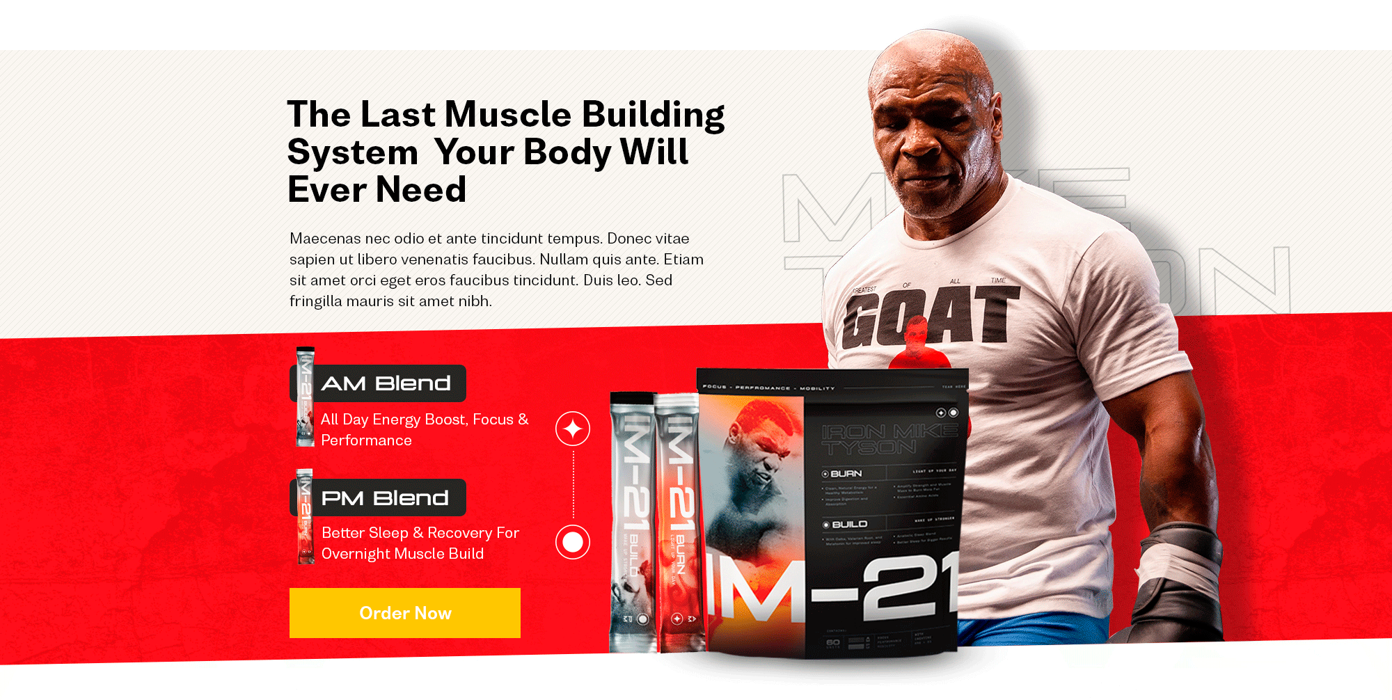 M21 Burn & Build Landing Page am blend branding burn build celebrity energy boost graphic design high conversion pages home home page landing page m m 21 mike mike tyson muscles pm blend tyson ui