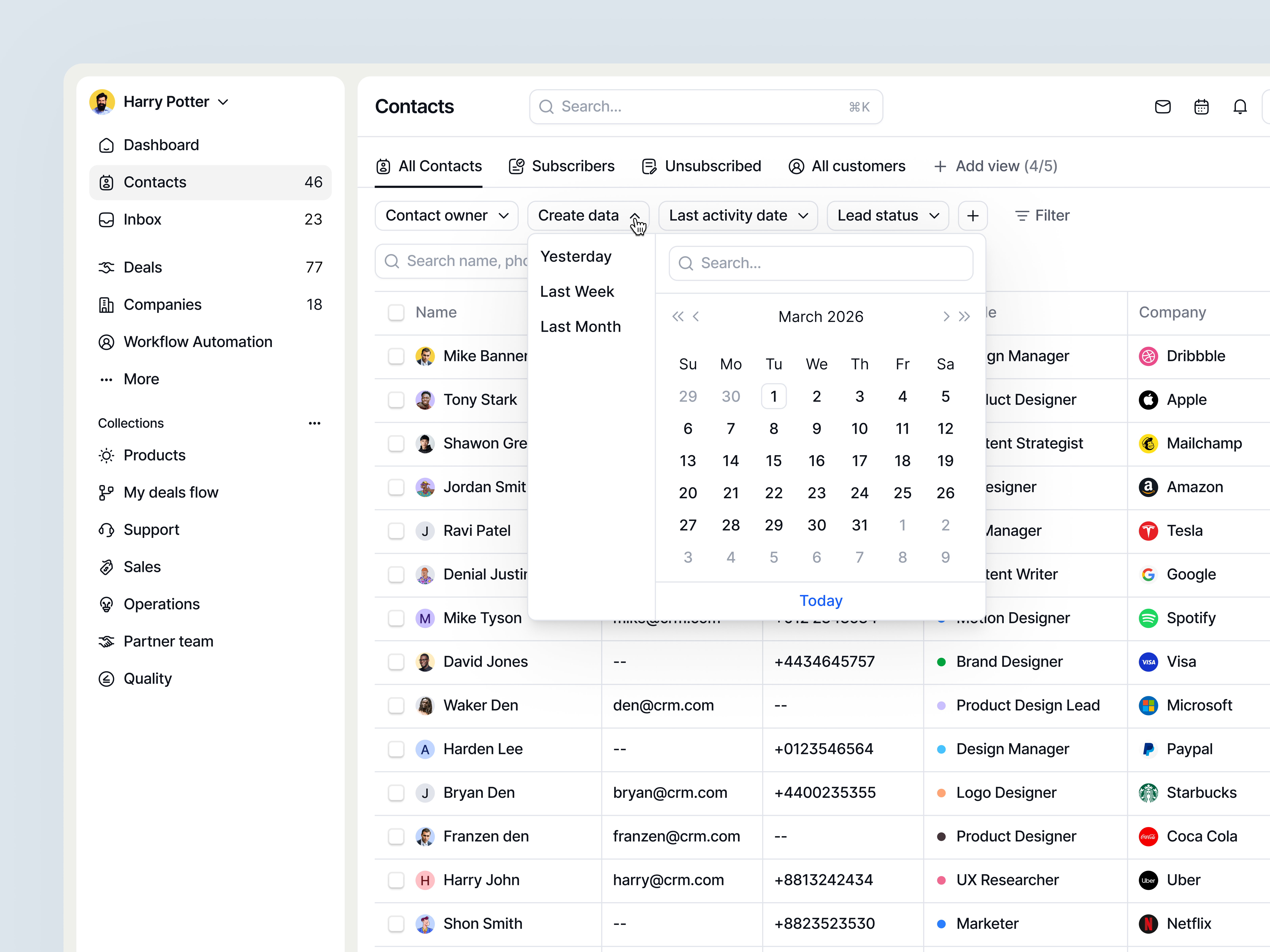 Example of Sales CRM Contact Page Organized Lead Tracking UI | Closr
