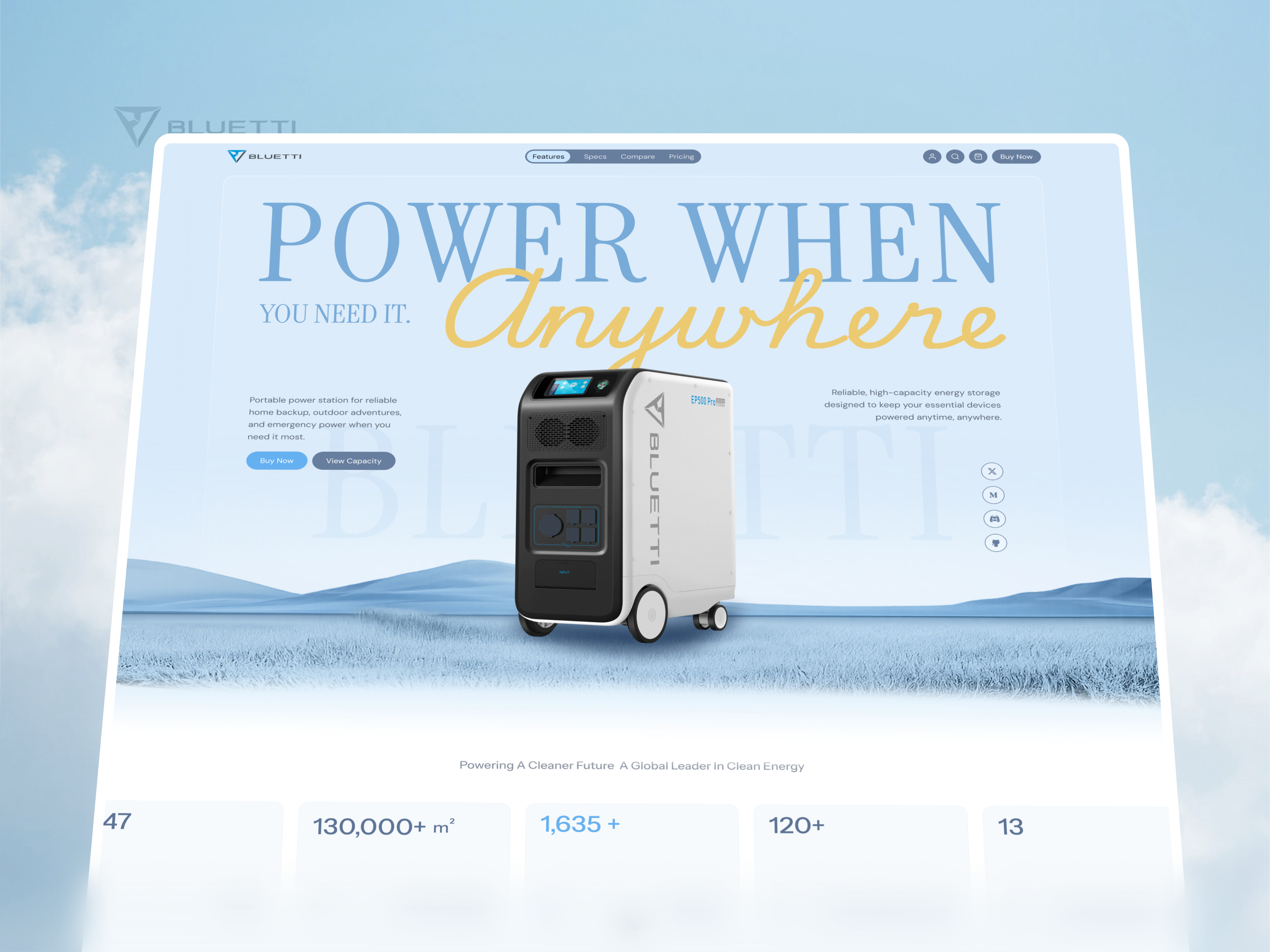 Portable Power Station Website Redesign | Clean Tech UX clean design e commerce fintech ui landing page modern tech website next gen energy platform powering the future product design protable power station solar solar energy solar generator tech website ui design web design web3 design
