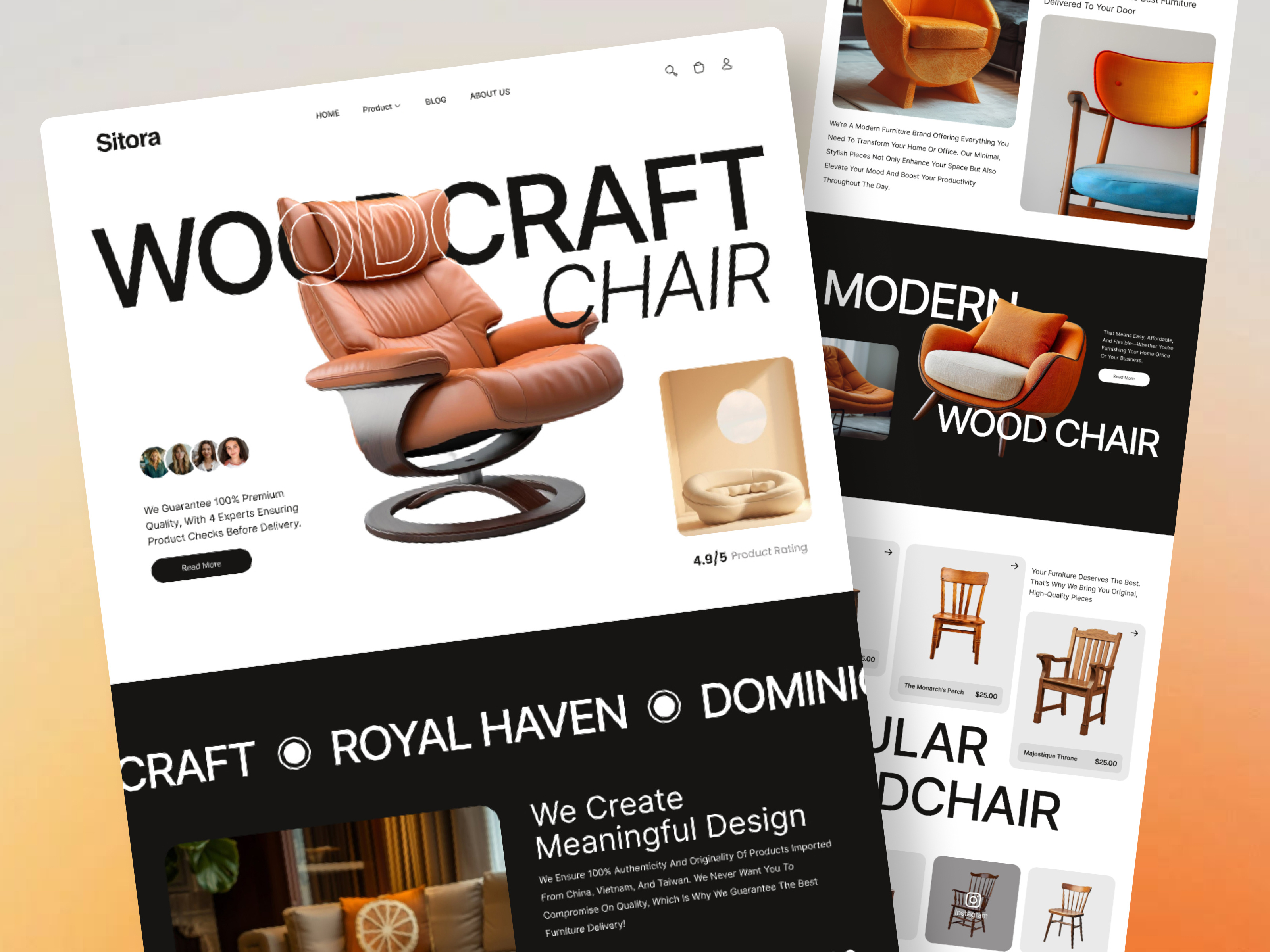 Modern woodcraft chair & furniture sell ecommerce website animation development ecommerce ecommerce wesbite graphic design home decor wesbite landing page design mobile app motion graphics online shop website shop website techwitpro uiux uiux design web design web landing page website hero section