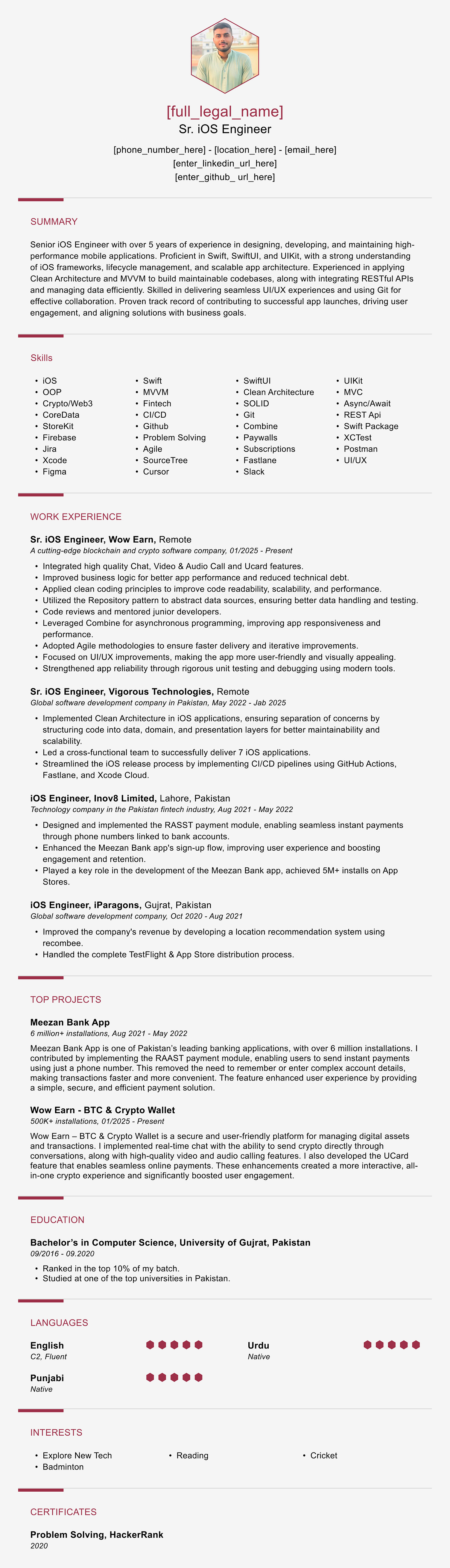 Professional CV Template by Muhammad Abbas on Dribbble