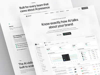 Arch AI: AI Search Visibility & Analytics Platform - Homepage ai search ai seo analytics tool brand monitoring competitor analysis dashboard data visualization geo homepage landing page mention product design prompt tracking saas platform search analytics search visibility sentiment source ui design web design