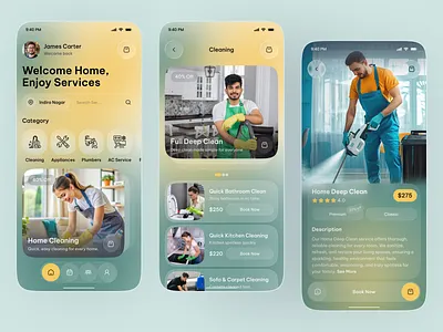 Modern Home Services App UI – Cleaning Booking Mobile App UX app booking app booking system cleaning app design home cleaning app home services app on demand app service marketplace ui web