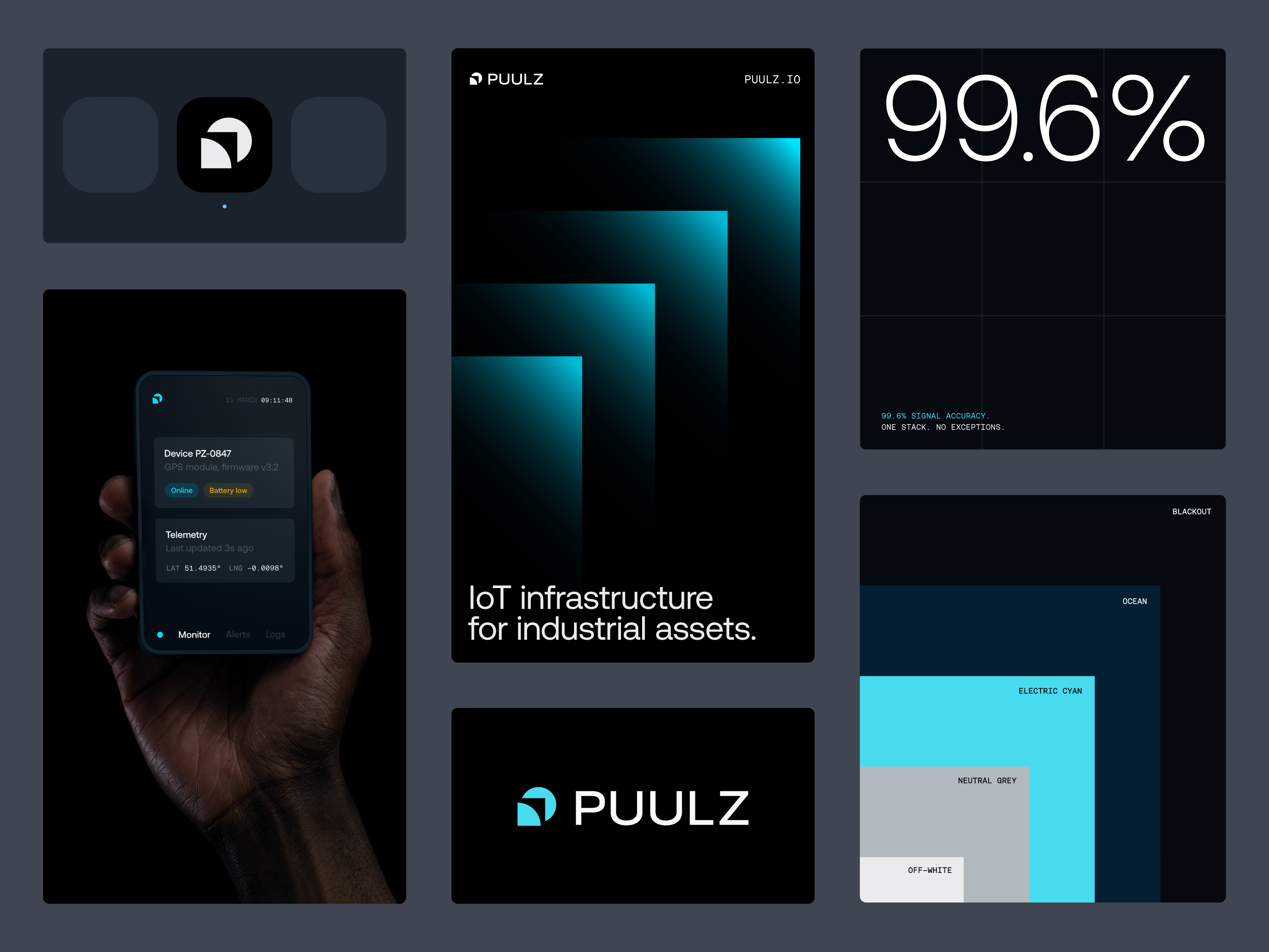 Puulz — IoT Infrastructure Platform dark branding dark cyan dark tech dark ui geometric logo infrastructure iot iot platform linear logotype minimalist minimalist logo modular p letter p logo pulse pulse logo signal logo tech logo vercel