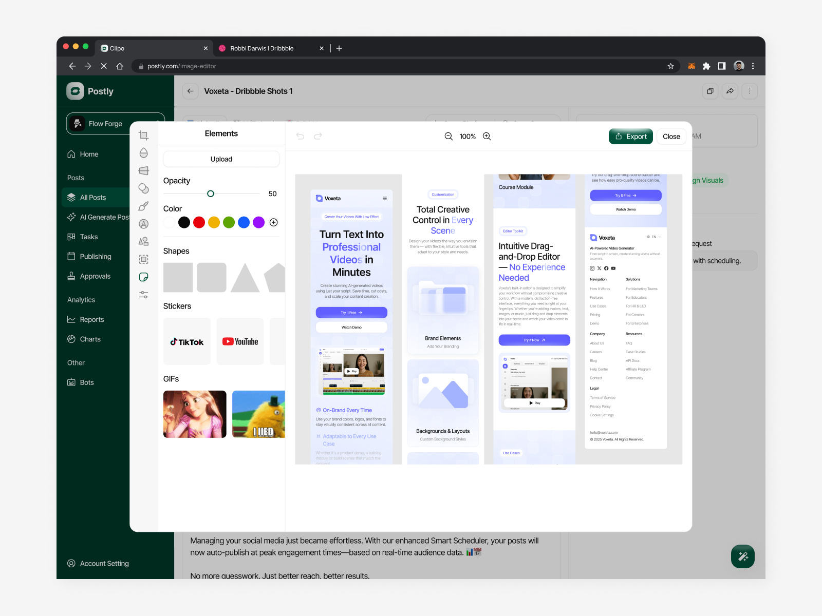 Postly - Social Media Management Webapp (Image Editor) ai generate ai marketing tool ai social media manager auto flow campaign management chatbot chatbot automation competitor analysis dashboard generate post image editor post performance post scheduler profile insight profile performance redesign saas social media management social media planner webapp