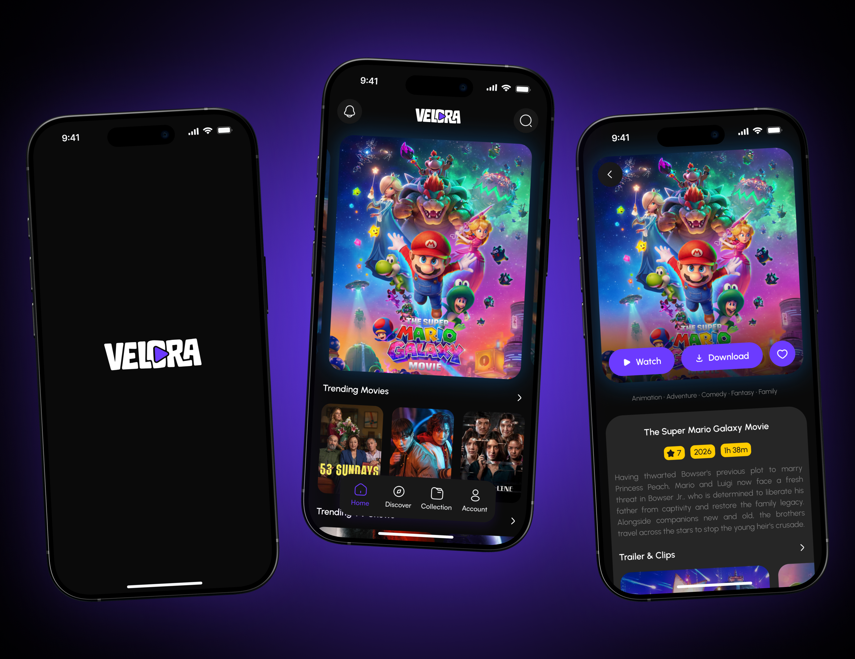Velora – Streaming App UI Design app design branding design dribbble ecommerce figma figma designer graphic design illustration logo ott streaming streaming app ui ui ux vector
