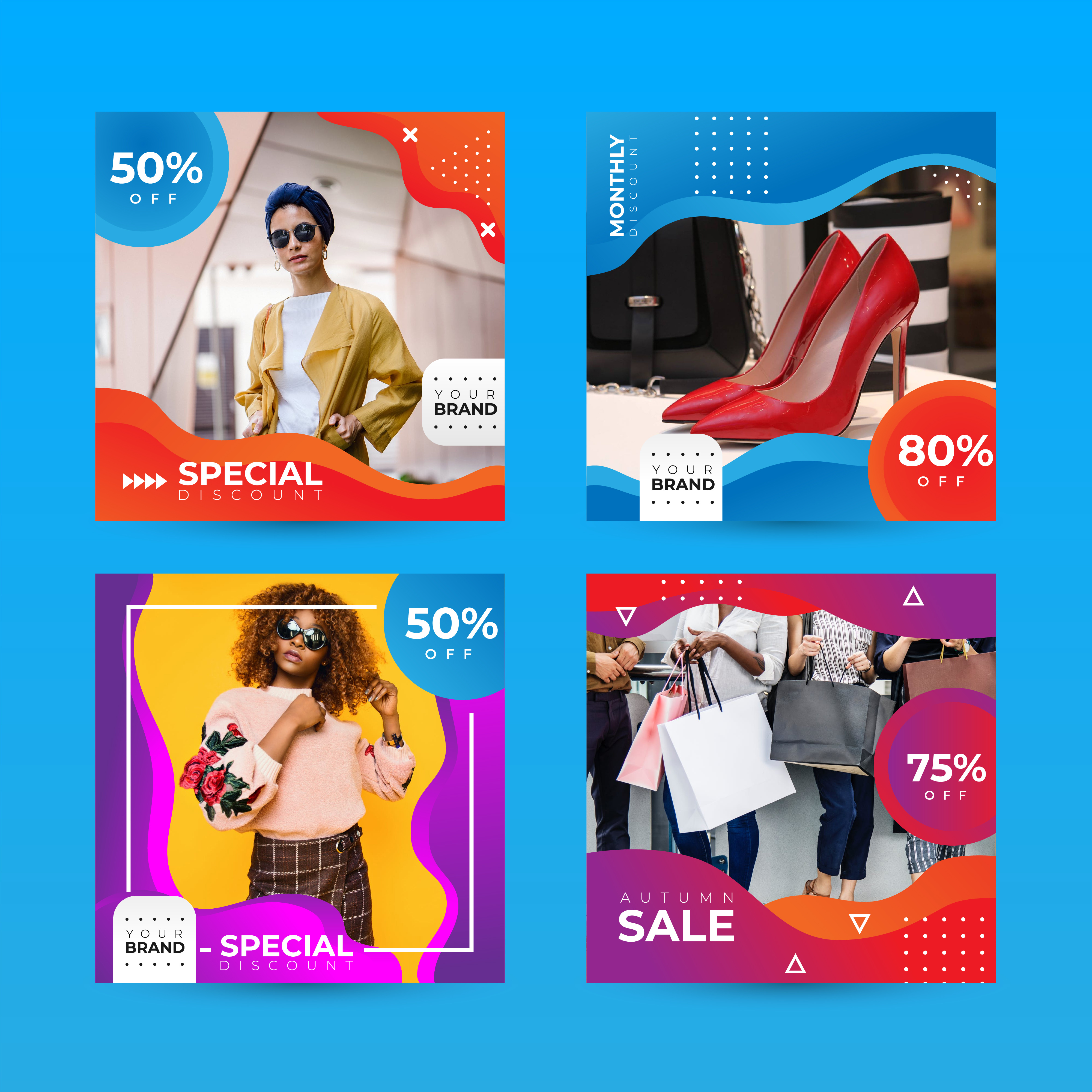 Colorful Fashion Sale Templates autumn sale banner colorful coupon discounts fashion female footwear heels layout marketing promotion retail sale tag store style template vibrant woman women