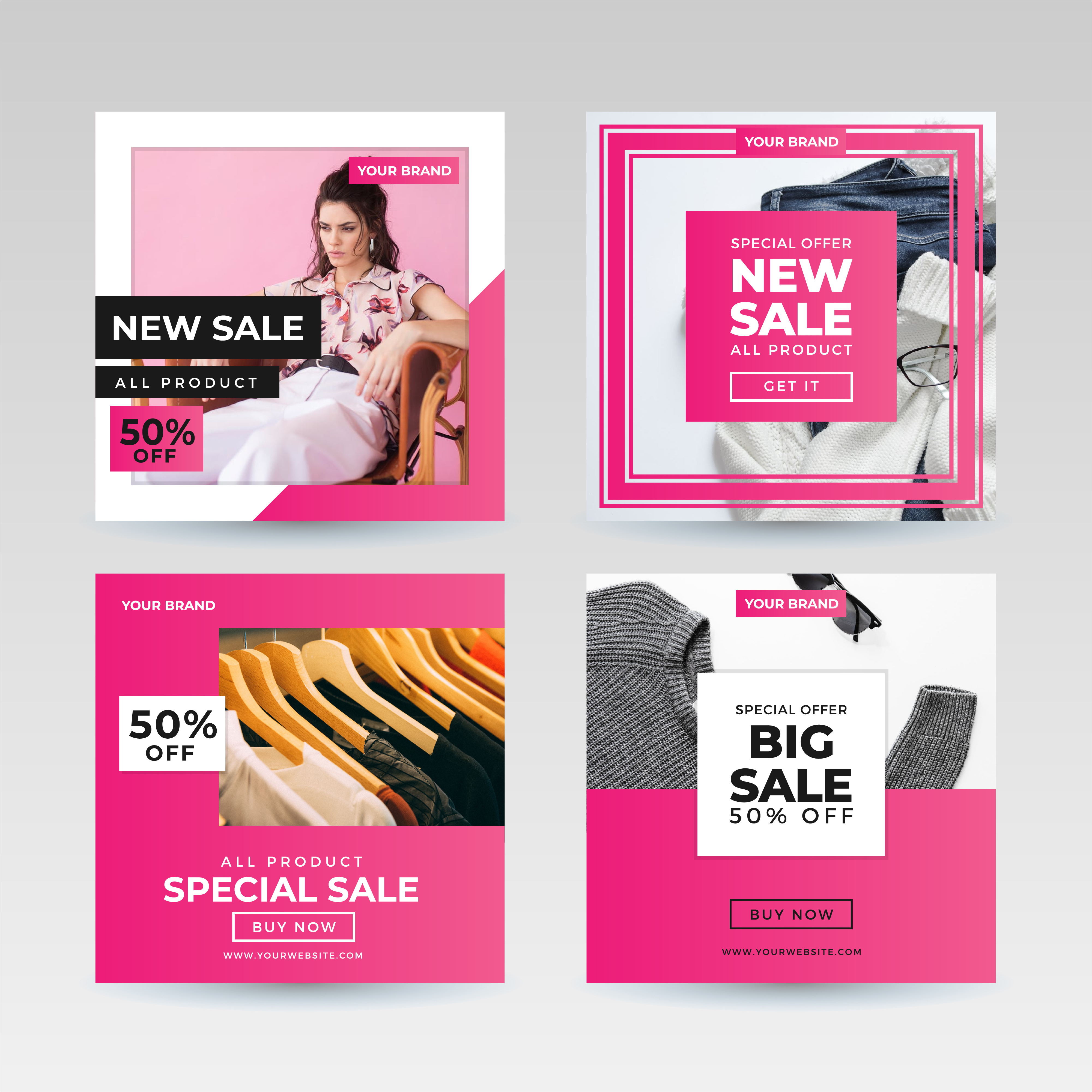 Fashion Sale Social Media Templates apparel buy now catalog clearance design discount flyer jeans marketing model new sale offer pink poster promotion sale seasonal social media special offer template