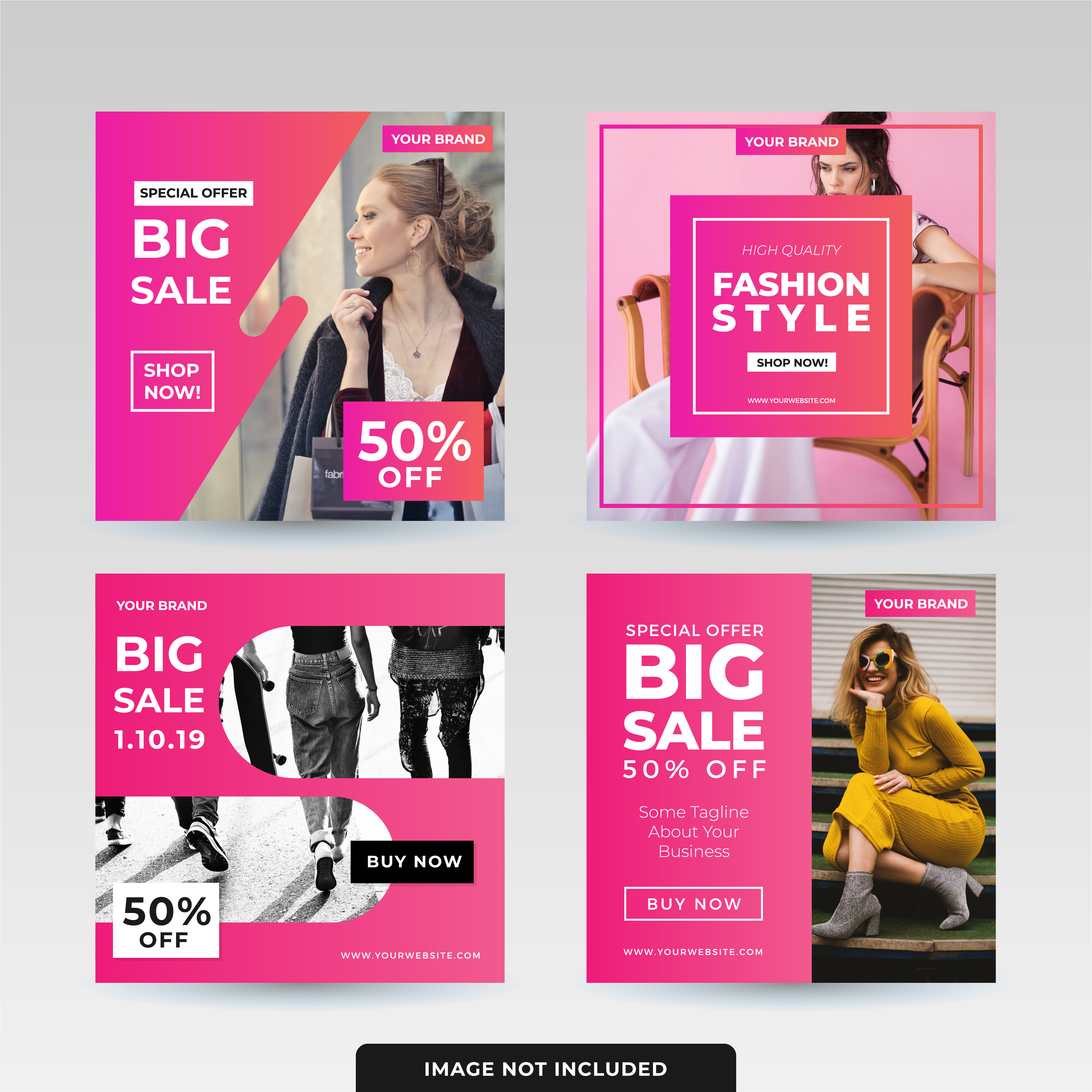 Fashion Sale Social Media Templates With Pink Promotional Banner big sale brand campaign discount ecommerce elegant graphic luxury marketing minimal mockup model online promotion banner retail shop shopping style template template set