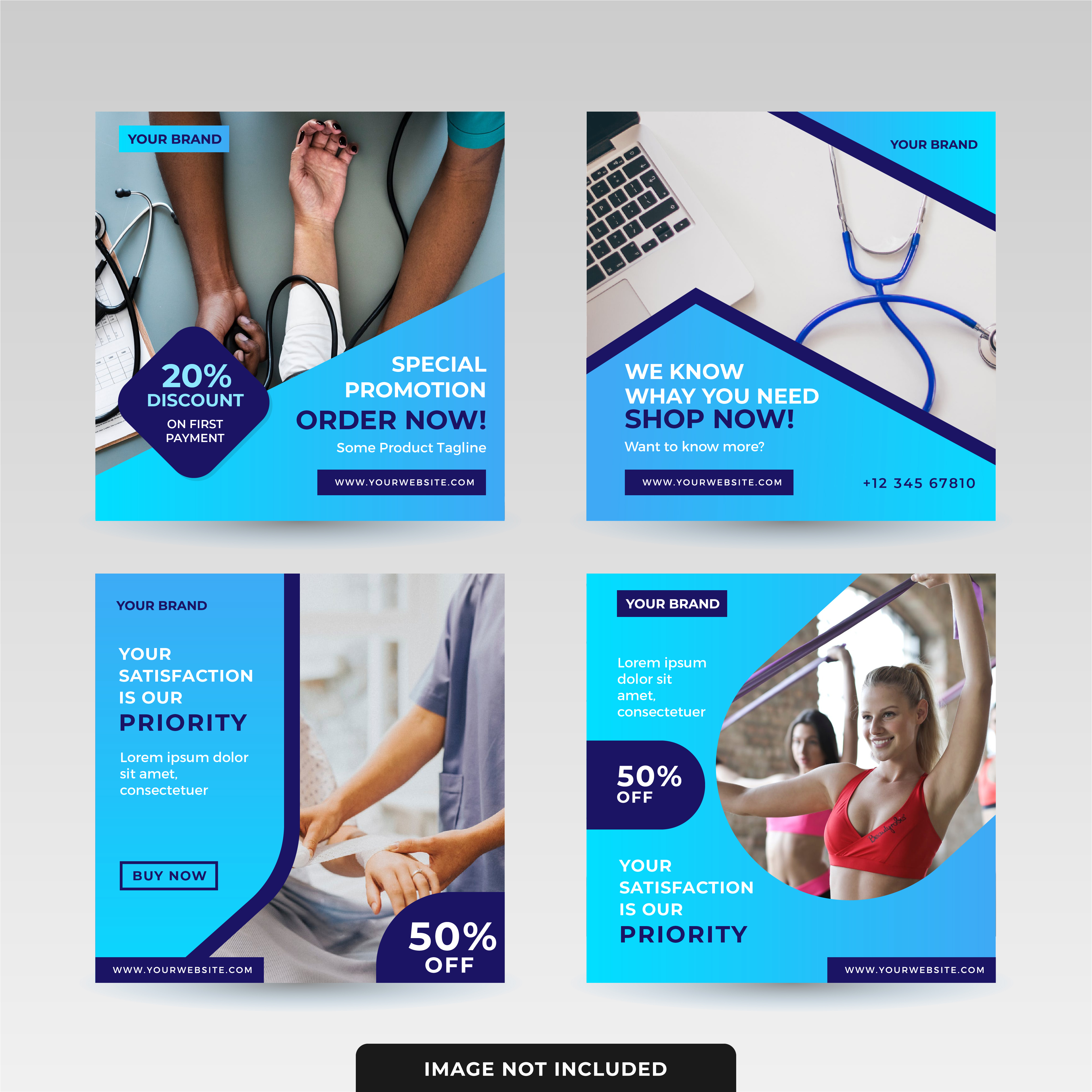 Social Media Promotion Templates for Medical and Fitness 20 off advertisement badge care design facebook fitness health healthcare instagram layout medical nurse online shop order now patient promo promotion shop now workout