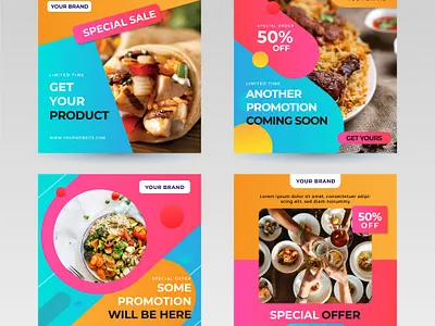 Colorful Food Promotion Social Media Templates badge branding bright colorful discount dish facebook food photography marketing campaign menu offer post promo promotion rice social media special square trendy wrap